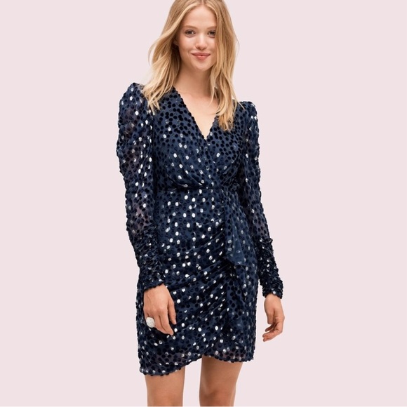 kate spade Dresses & Skirts - Kate Spade Navy and silver metallic Long Sleeve Dress